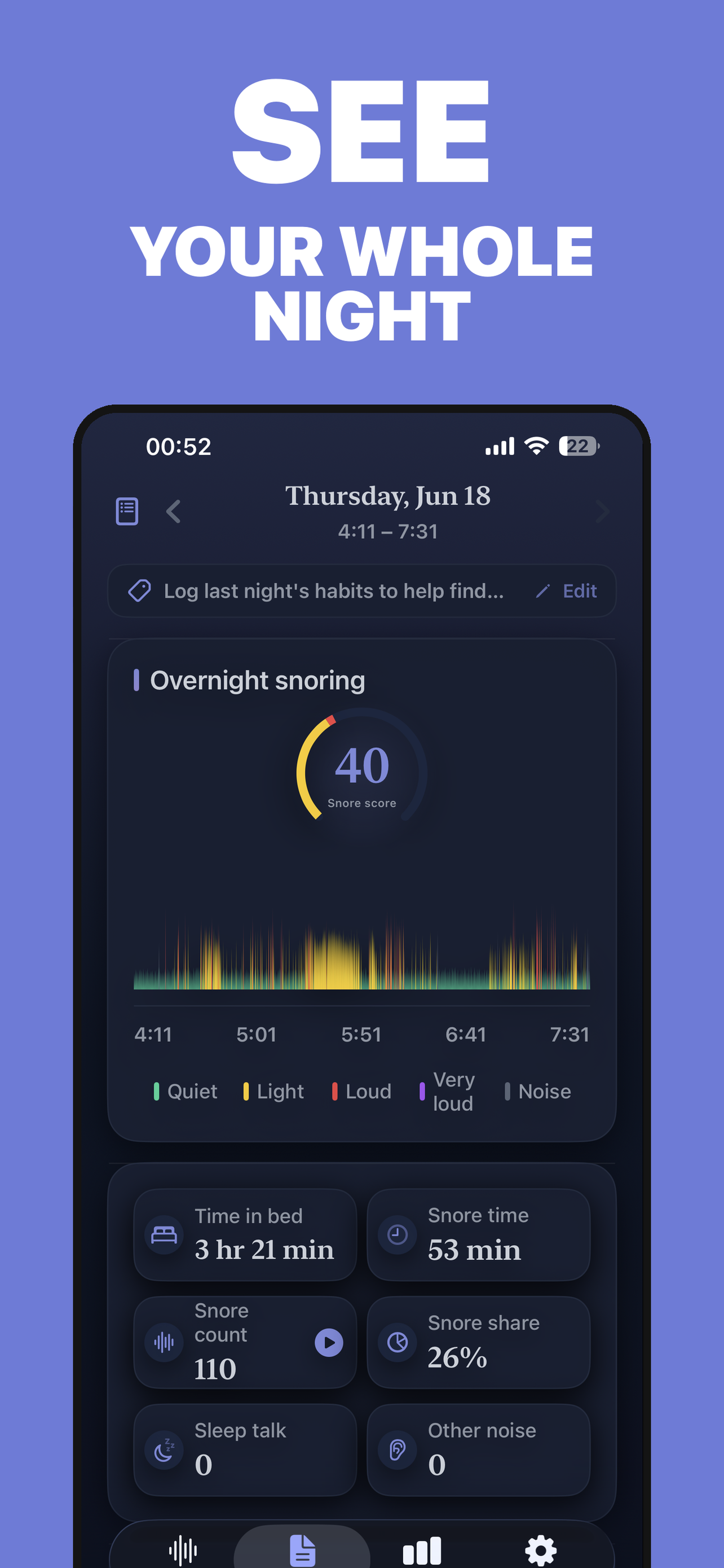 SnoreScribe night report screenshot